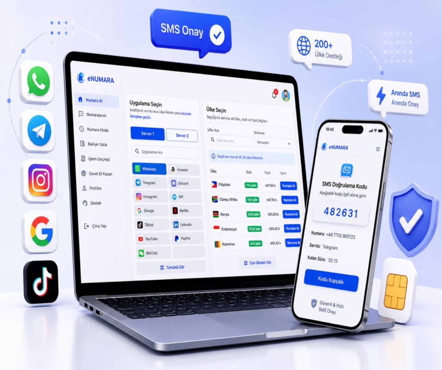 Sanal Numara ile SMS Doğrulama panel görünümü