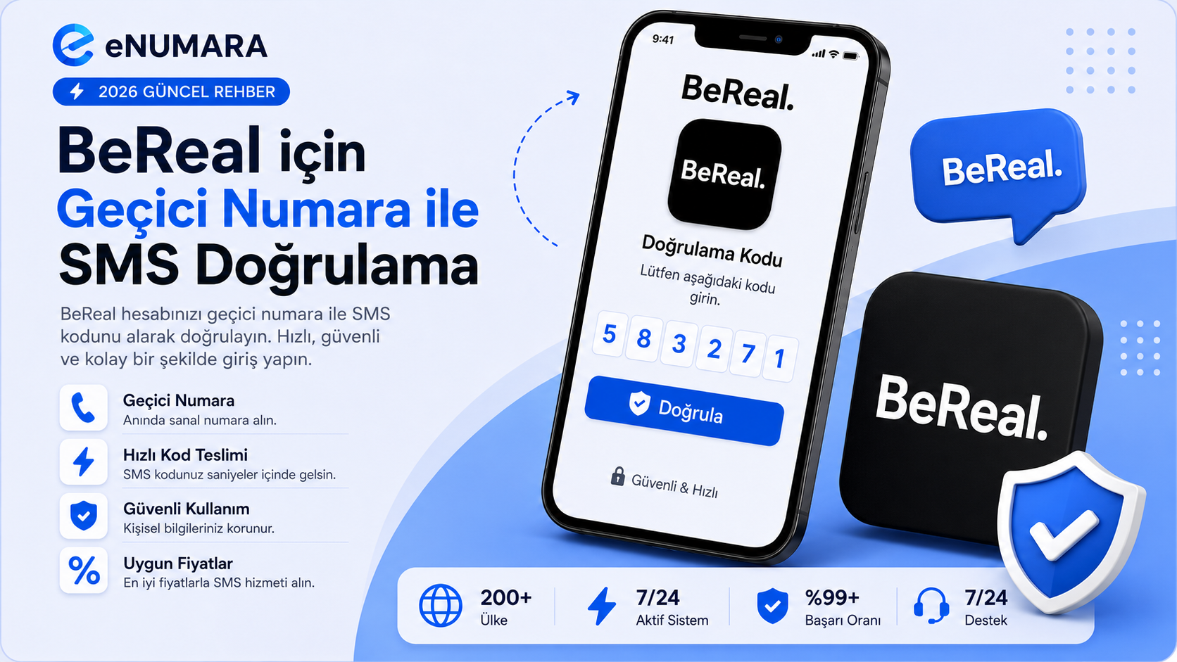 BeReal için Geçici Numara ile SMS Doğrulama