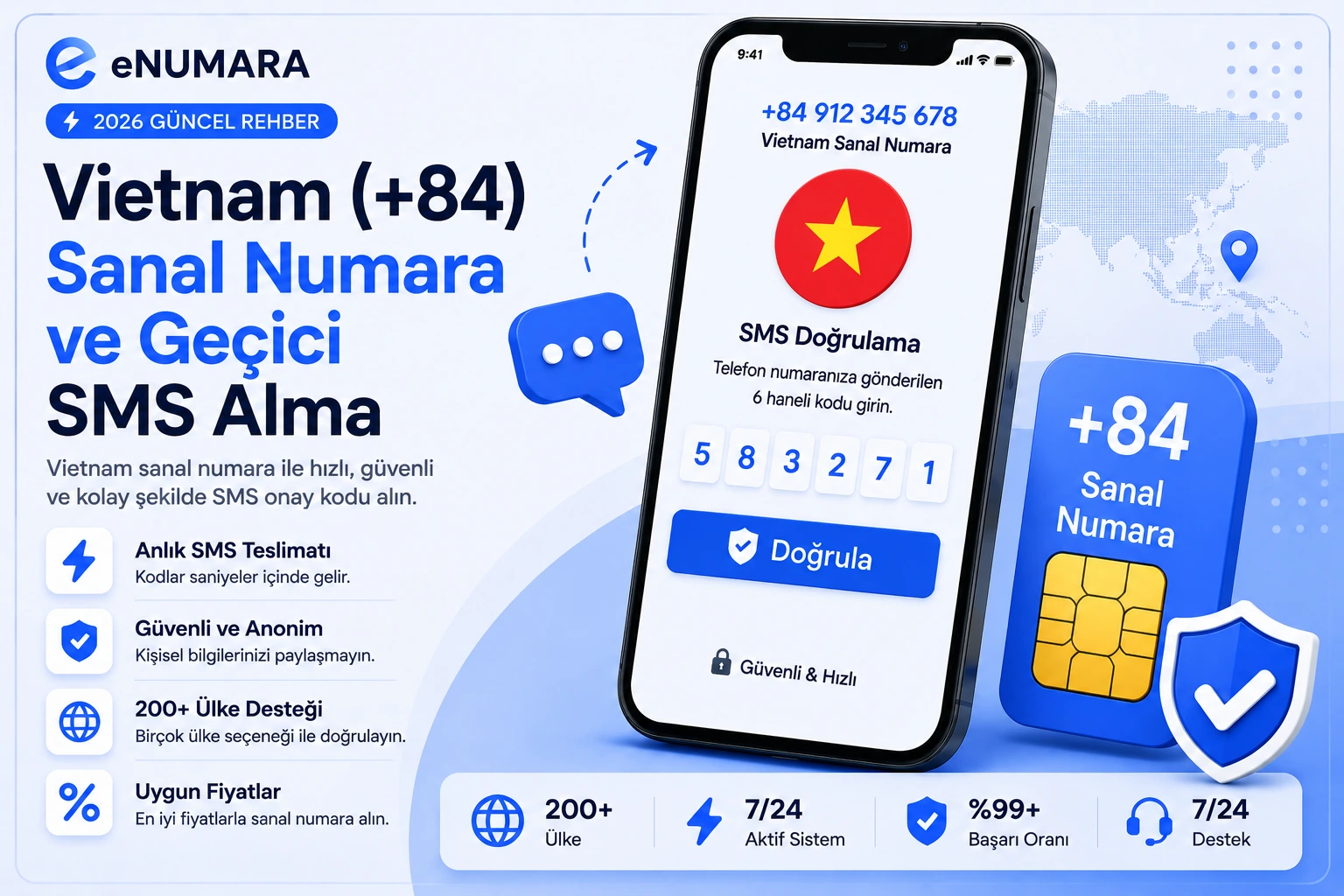 Vietnam (+84) Sanal Numara ve Geçici SMS Alma