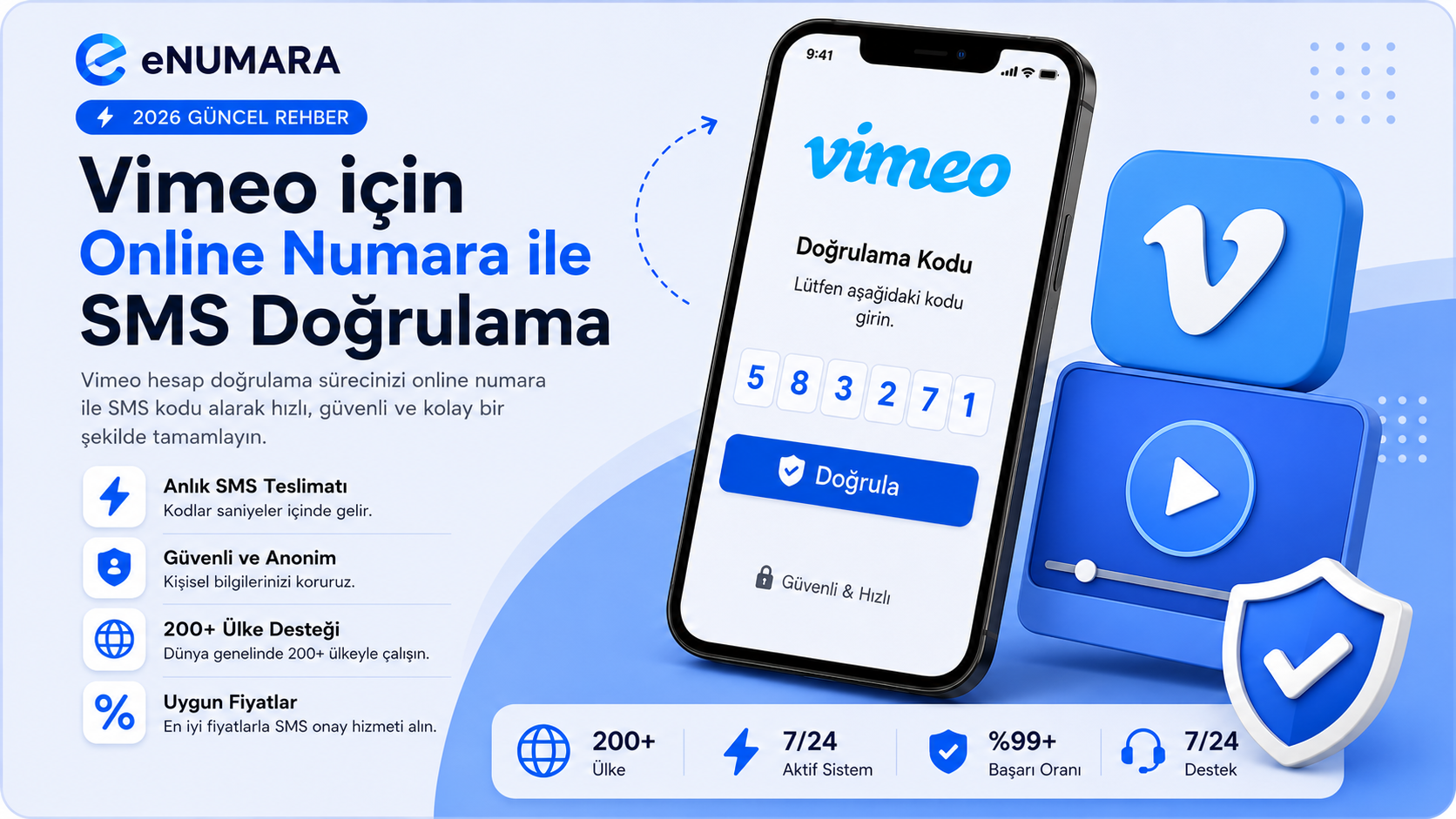 Vimeo için Online Numara ile SMS Doğrulama